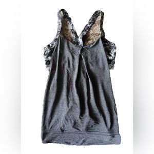 Lululemon Built In Sports Bra Gray Grey Floral Adjustable Waist  - Size 10
